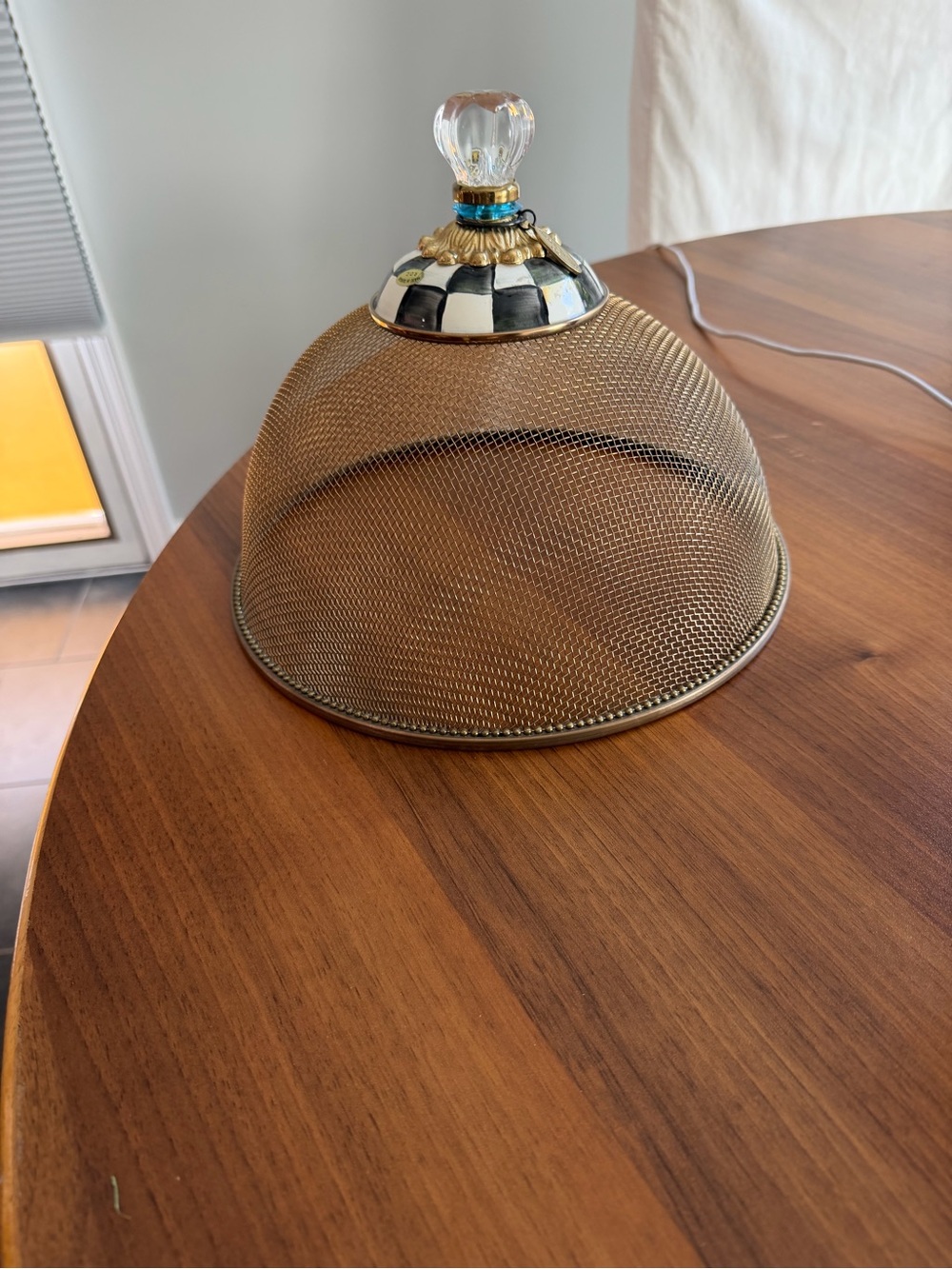 MacKenzie-Childs Gold Mesh Dome with Checkerboard Collar and Glass Finial